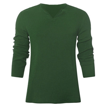 V Neck Cotton Long Sleeve T-Shirt Men Comfortable Man's T shirt Casual Chinese Style Tee Tops Plus Size 2019 Mens Clothes