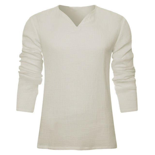 V Neck Cotton Long Sleeve T-Shirt Men Comfortable Man's T shirt Casual Chinese Style Tee Tops Plus Size 2019 Mens Clothes