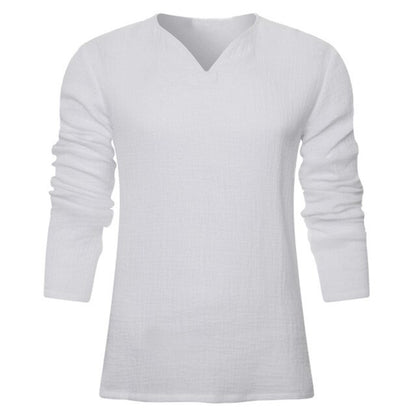 V Neck Cotton Long Sleeve T-Shirt Men Comfortable Man's T shirt Casual Chinese Style Tee Tops Plus Size 2019 Mens Clothes