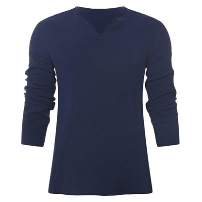 V Neck Cotton Long Sleeve T-Shirt Men Comfortable Man's T shirt Casual Chinese Style Tee Tops Plus Size 2019 Mens Clothes