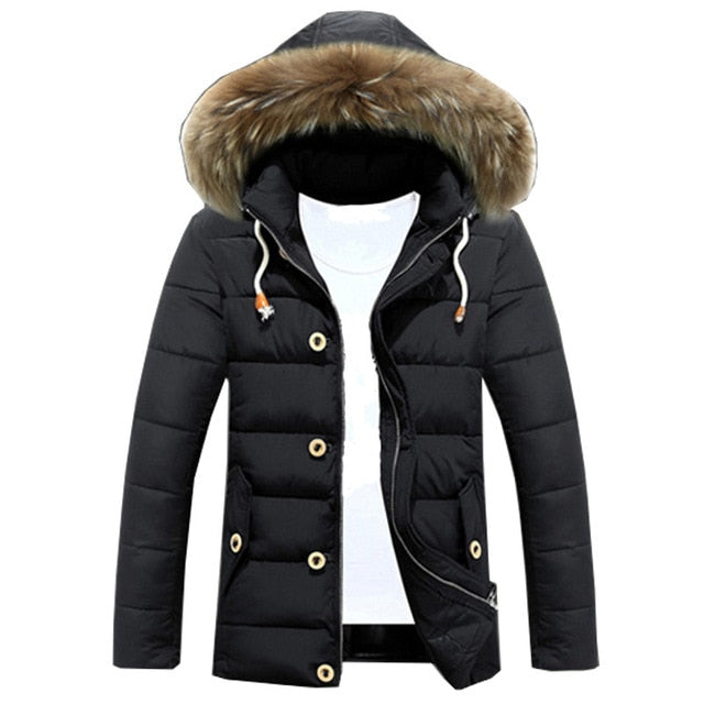 Plus Size M-3XL Mens Thicken Winter Down Coat Fur Collar Fleece Cotton Padded Jackets Men Hooded Parka Comfortable Outwear