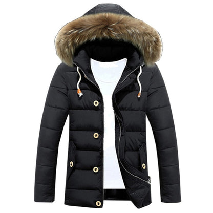 Plus Size M-3XL Mens Thicken Winter Down Coat Fur Collar Fleece Cotton Padded Jackets Men Hooded Parka Comfortable Outwear