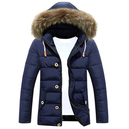 Plus Size M-3XL Mens Thicken Winter Down Coat Fur Collar Fleece Cotton Padded Jackets Men Hooded Parka Comfortable Outwear