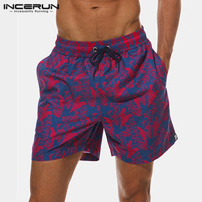 INCERUN Casual Men Shorts Printed Elastic Waist Quick Dry Bodybuilding Trunks Sweatpants Breathable Loose Shorts Plus Size 5XL