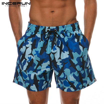 INCERUN Casual Men Shorts Printed Elastic Waist Quick Dry Bodybuilding Trunks Sweatpants Breathable Loose Shorts Plus Size 5XL
