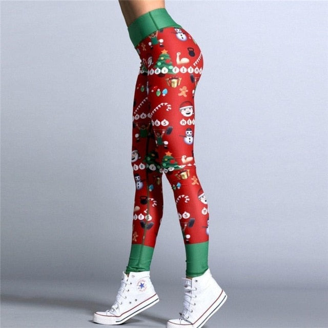 Elastic High Hayoha Pants Waist Merry Put Printing Leggings Christmas Hip Breathable Christmas 2018 Legging