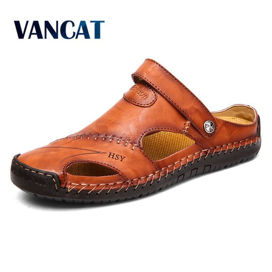 Summer Sandals Men Leather Classic Roman Sandals 2019 Slipper Outdoor Sneaker Beach Rubber Flip Flops Men Water Trekking Sandals