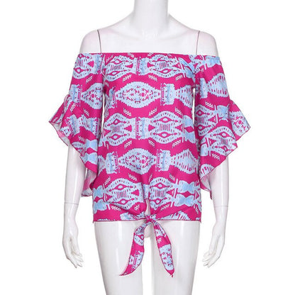Estate Magliette e camicette Per Le Donne Magliette e camicette e Camicie 2019 Delle Signore Top Vintage Stampa Off Spalla Manic