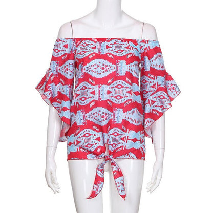 Estate Magliette e camicette Per Le Donne Magliette e camicette e Camicie 2019 Delle Signore Top Vintage Stampa Off Spalla Manic