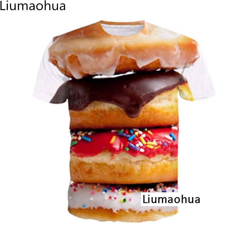 Liumaohua brand Divertente colazione full 3D tshirt stampa hamburger patatine pollo pepite divertenti design estate t-shirt