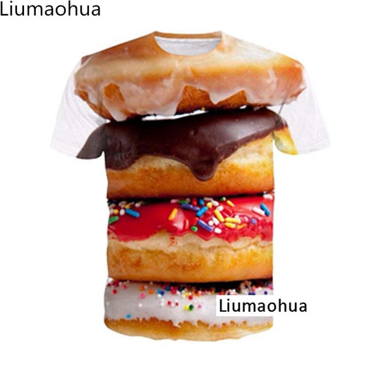 Liumaohua brand Divertente colazione full 3D tshirt stampa hamburger patatine pollo pepite divertenti design estate t-shirt