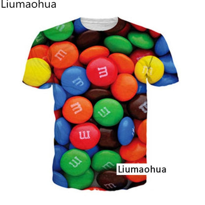 Liumaohua brand Divertente colazione full 3D tshirt stampa hamburger patatine pollo pepite divertenti design estate t-shirt