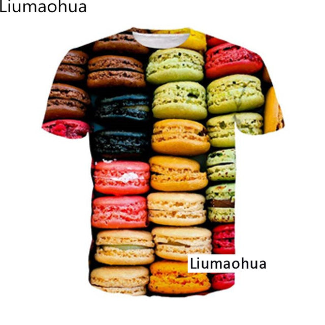 Liumaohua brand Divertente colazione full 3D tshirt stampa hamburger patatine pollo pepite divertenti design estate t-shirt