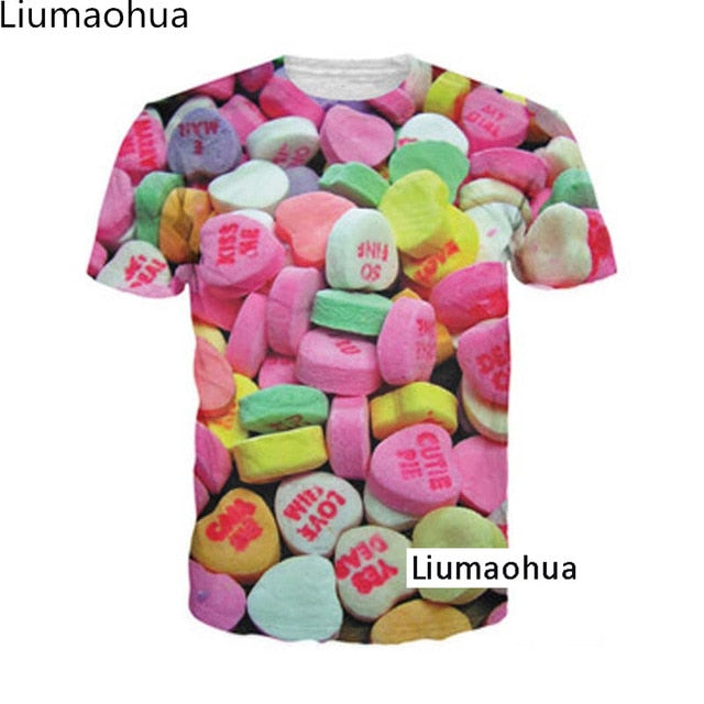 Liumaohua brand Divertente colazione full 3D tshirt stampa hamburger patatine pollo pepite divertenti design estate t-shirt