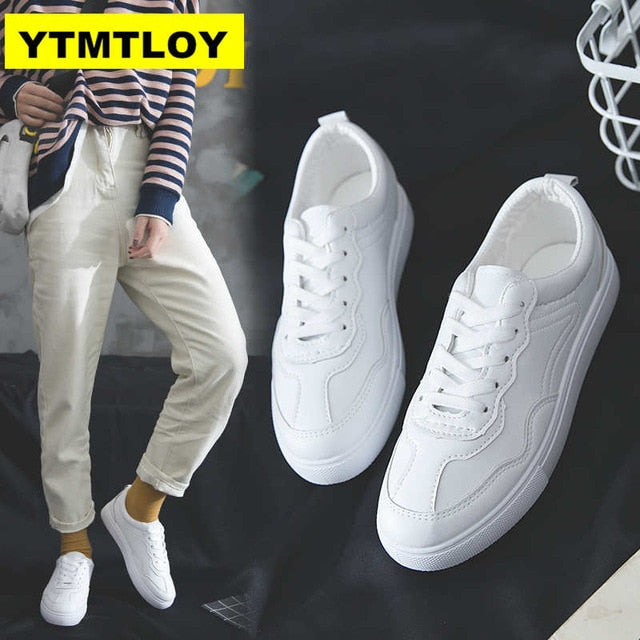 HOT Women Sneakers Fashion Breathble Vulcanized Shoes Pu leather Platform Lace up Casual White Tenis Feminino Zapatos De Mujer 9