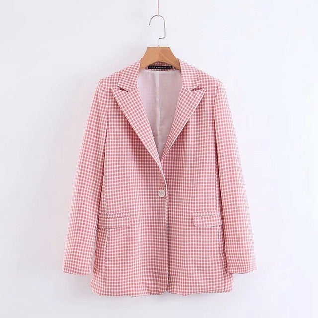 Fashion Slim Plaid Blazer Suits Spring V neck One Button Blazer High Waist Zipper Pants Sets Women Suit Sets XZ2004 2003