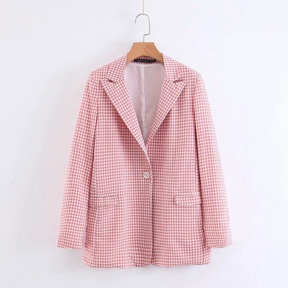 Fashion Slim Plaid Blazer Suits Spring V neck One Button Blazer High Waist Zipper Pants Sets Women Suit Sets XZ2004 2003