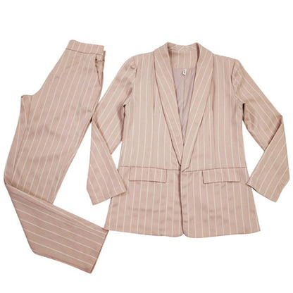 Taotrees Striped Office Lady Suits Work Pant Suit for Women Buttonless Blazer Jacket & Trouser 2 Piece Set