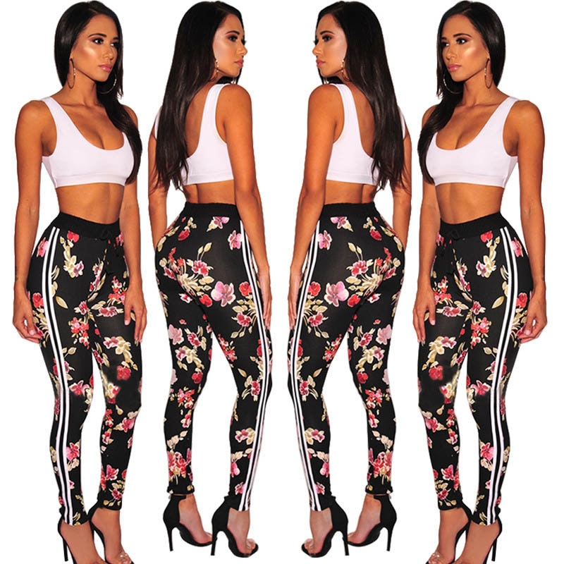 Echoine Floral Print Two Piece Set Sportwear Crop Top + Long Pant Women Clothes 2019 Outfits Womens Tracksuit Set